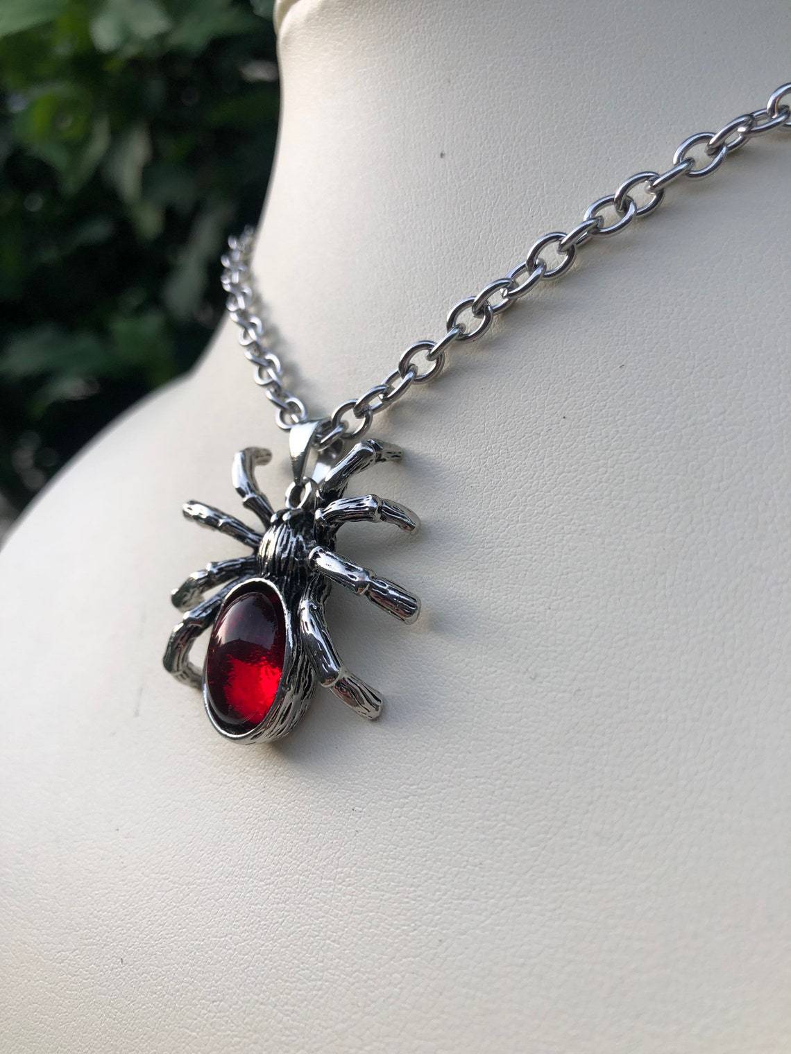 Red Crystal Cute Spider Pendant Punk Rock Necklaces