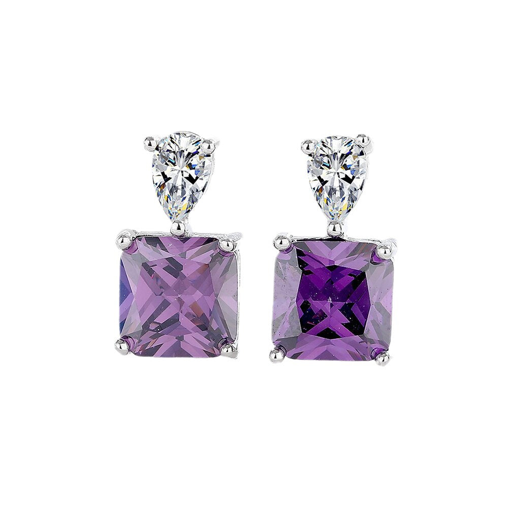 Women's Affordable Luxury Style Square Purple Zircon Earrings