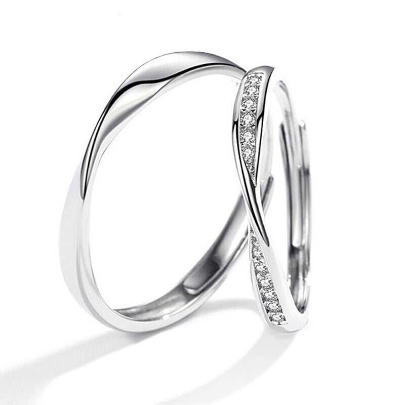 Women's & Men's Style Couple Sier Plated Open Live Rings