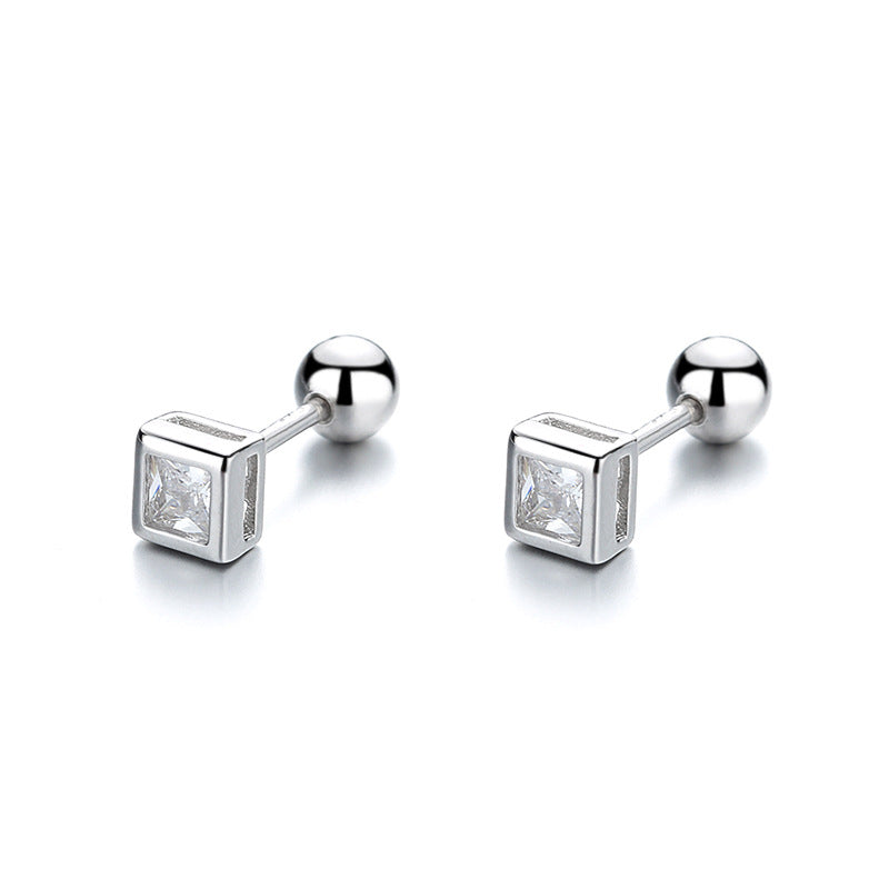 Boucles d'oreilles carrées en Zircon à motif de vis, petites oreilles en argent Sterling