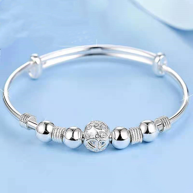 Bracelets à boules de régime en argent pour femmes, neuf perles porte-bonheur