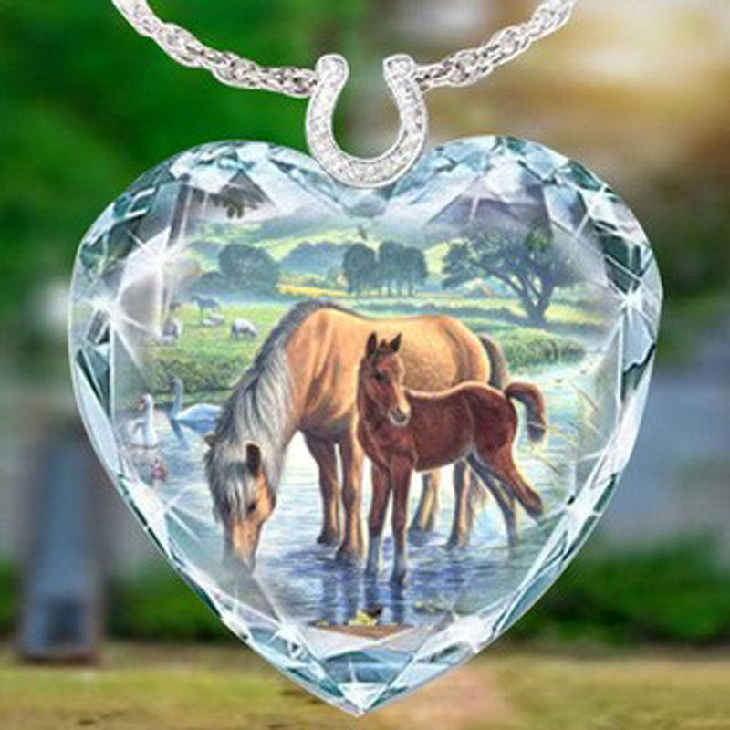Série de pendentifs coeur de pêche en cristal, colliers simples