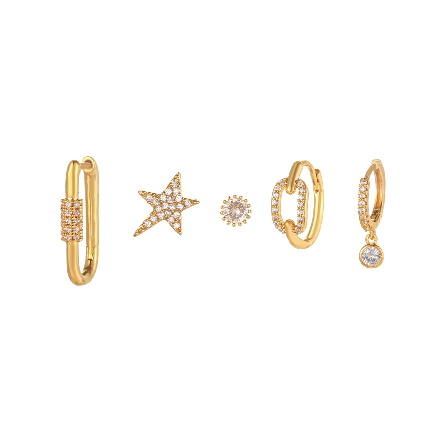 Moon Asymmetric Set Fashion Zircon Earings Rings