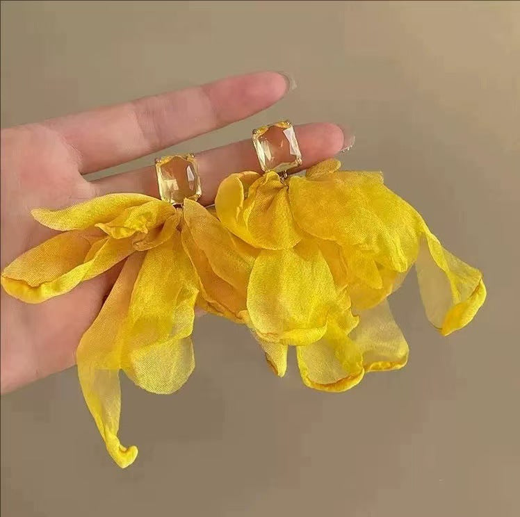 Fresh Blue Fabric Flower Elegant Sweet Rings