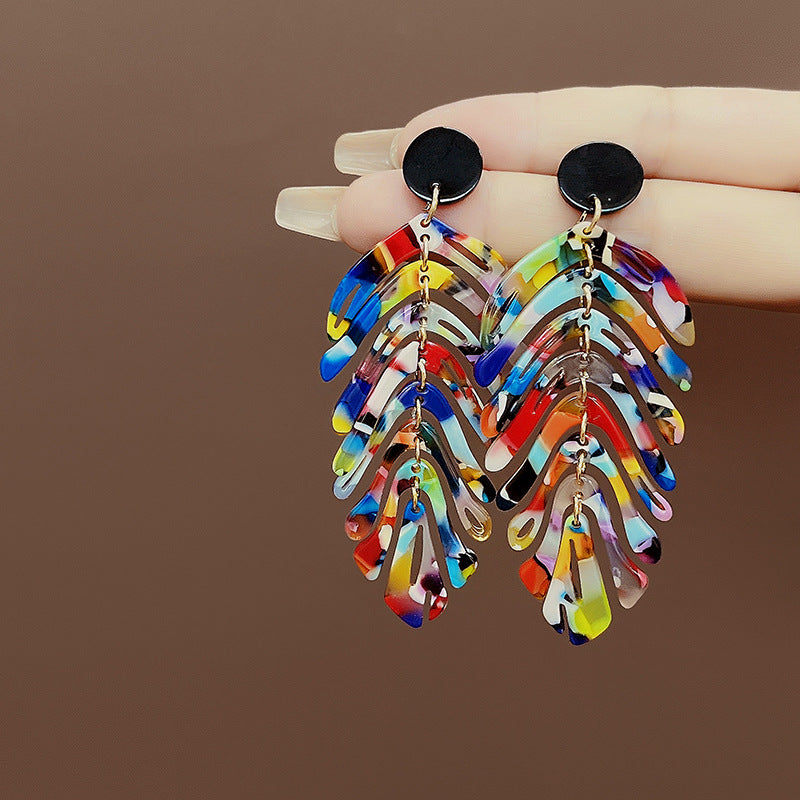 Women's Needle Bohemian Long Color Matching Stitching Earrings