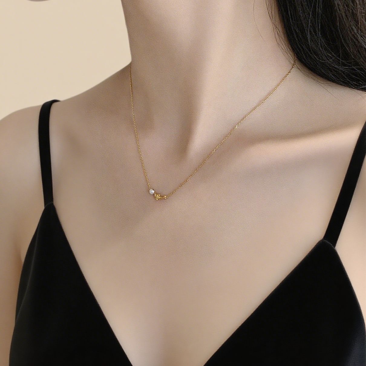 Little Dolphin Pearl Mini Whale Titanium Steel Female Niche Necklace