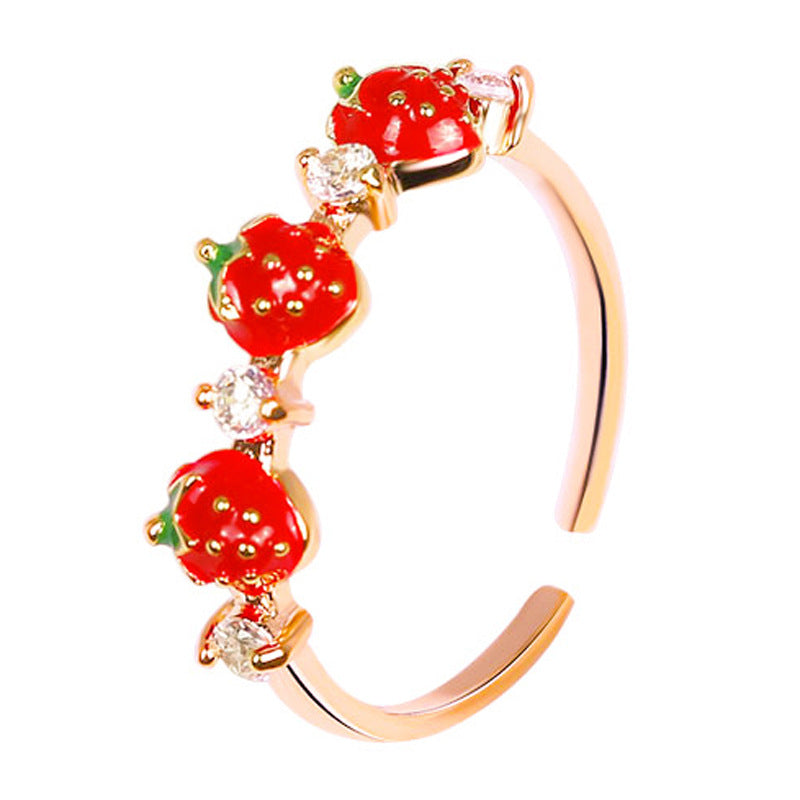 Bagues simples et mignonnes en strass pour femme, fraise rouge