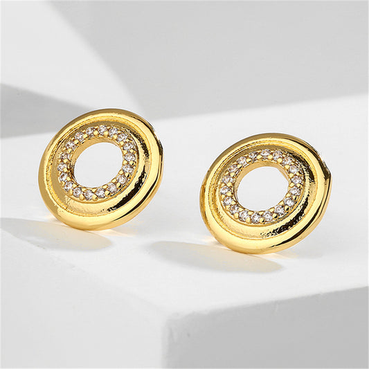 Women's Fashion Metal Gold-plated Zircon Round Hollow Advanced Geometric Earrings