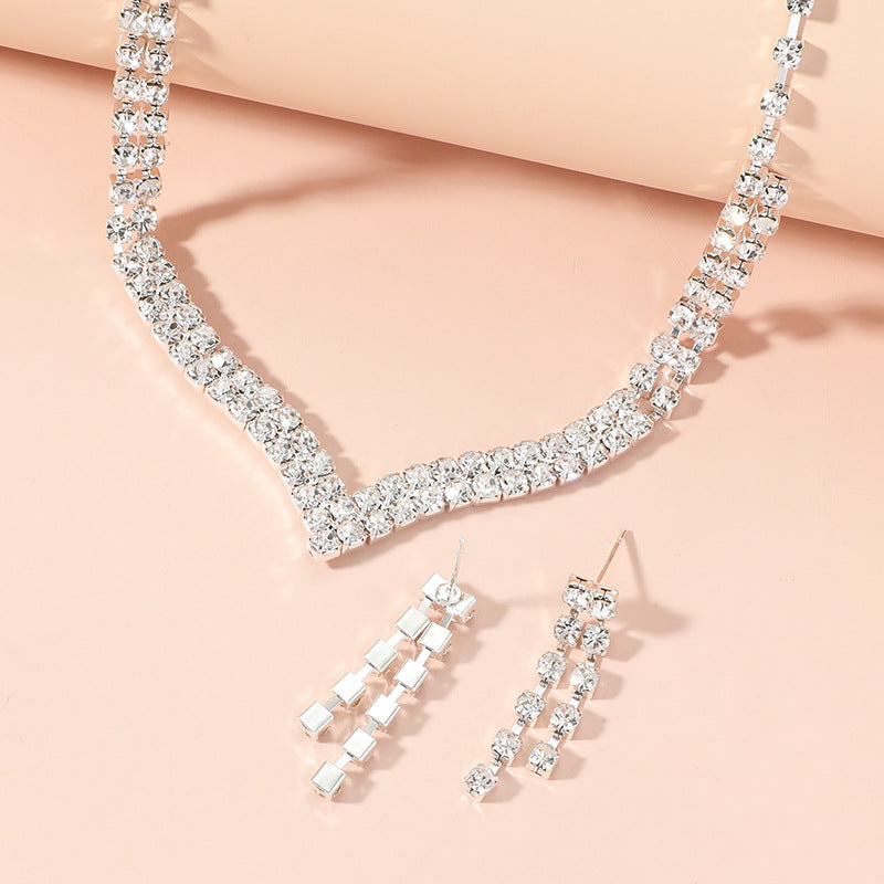Popular Water Drop Rhinestone Two-piece Fashion Jewelry Set