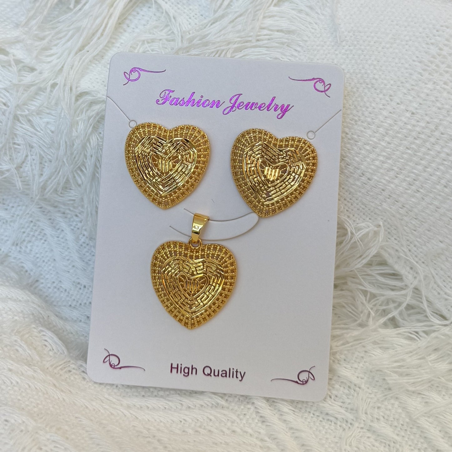 Love Heart Flowers Ear Baroque Gold Fashion Jewelry Set