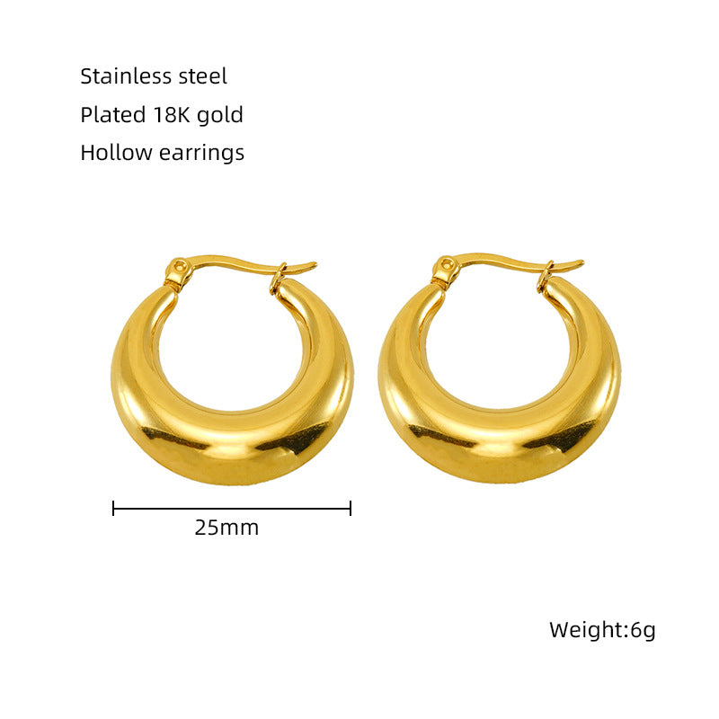 Hollow Crescent Female Gold Titanium French Earrings