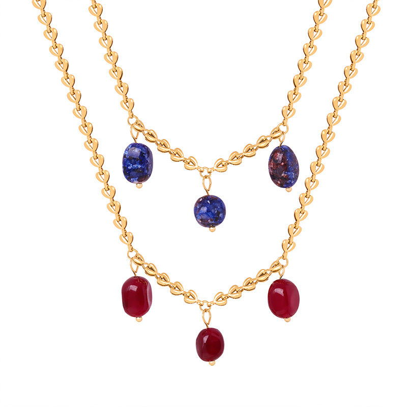 Women's Simple Titanium Steel Gold Plated Natural Lapis Necklaces