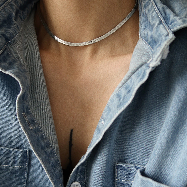Thin Twin Snake Bone Clavicle Titanium Steel Necklace
