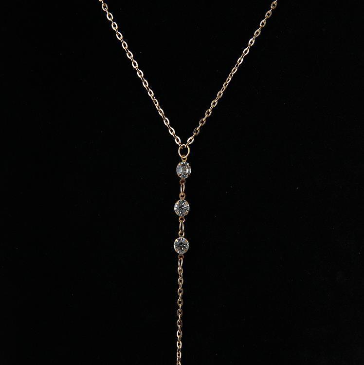 Alloy Chain Simple Rhinestone Single Layer Sweater Necklaces