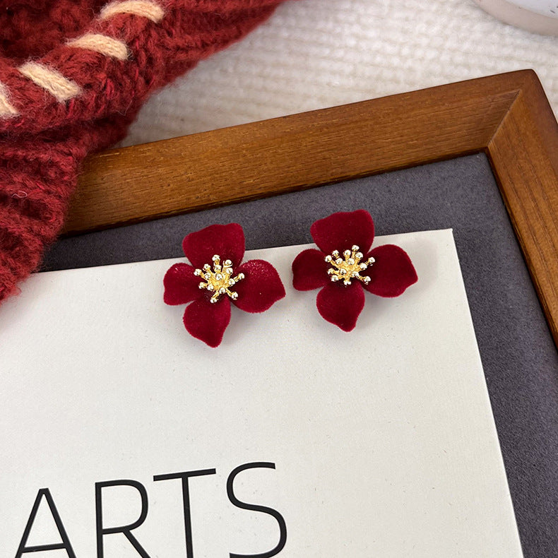 Boucles d'oreilles à pampilles et nœud papillon en forme de fleur, style tempérament floqué