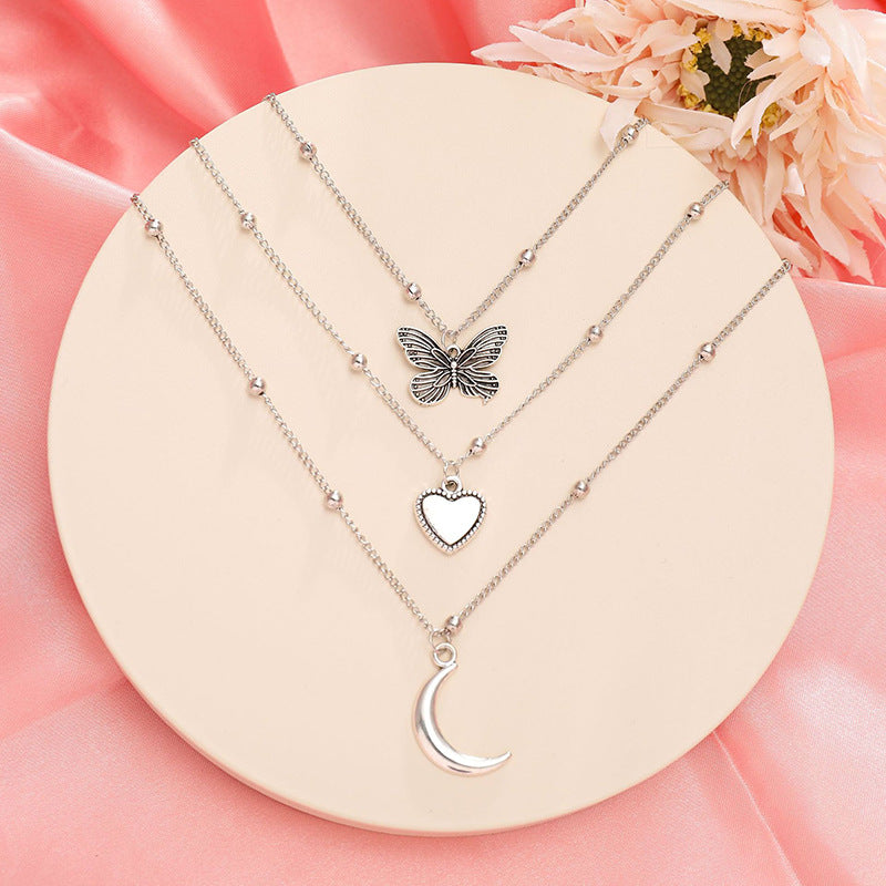 Creative Moon Butterfly Love Set Simple Elegant Sier Necklaces