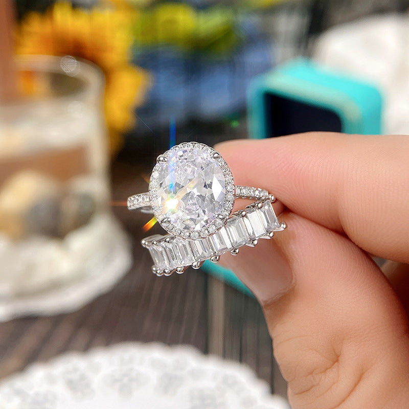 Super Flash Princess Set Oval Diamond Halo Zircon Rings