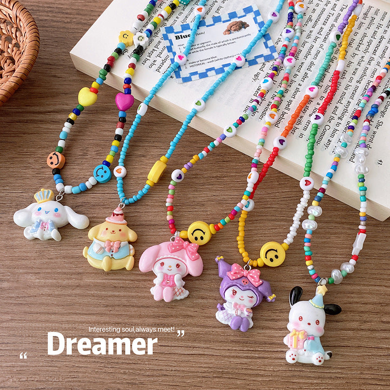 Children's Cartoon Rabbit Puppy Doll Color Beaded Handmade Necklaces