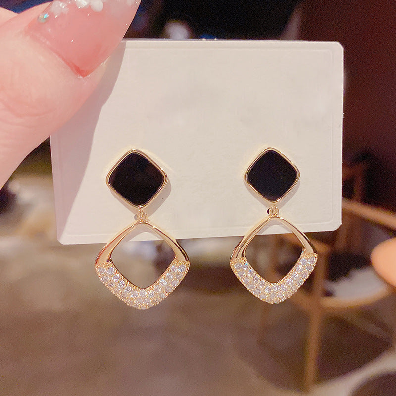 Sier Needle Simple Niche Design Geometric Diamond Rhinestone Temperament Dripping Rings