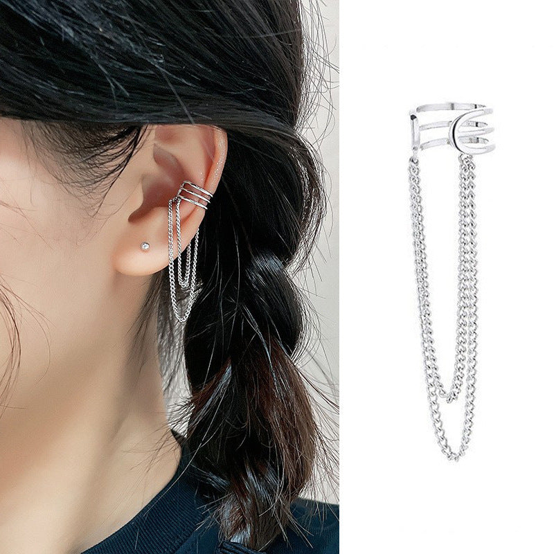 High-grade Long Earless Geometric Tile Chain Ear Clip