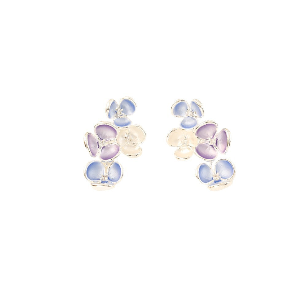 Sweet Gradient Color Glaze Flowers High Sense Fashion Dopamine Lady Earrings