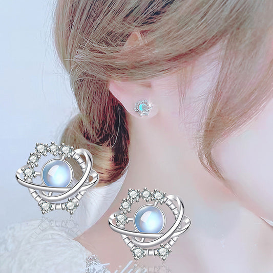 Korean Style Fashion Planet Moonstone Female Earrings