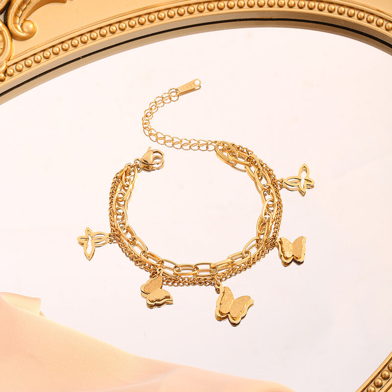 Steel Rose Golden Butterfly Female Korean Simple Personalized Design Friends Bracelets