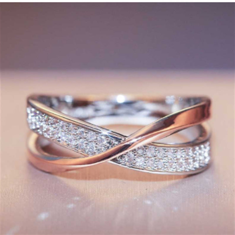 Women's Brocade Simple Personality X-shaped Two-tone Zircon Rings