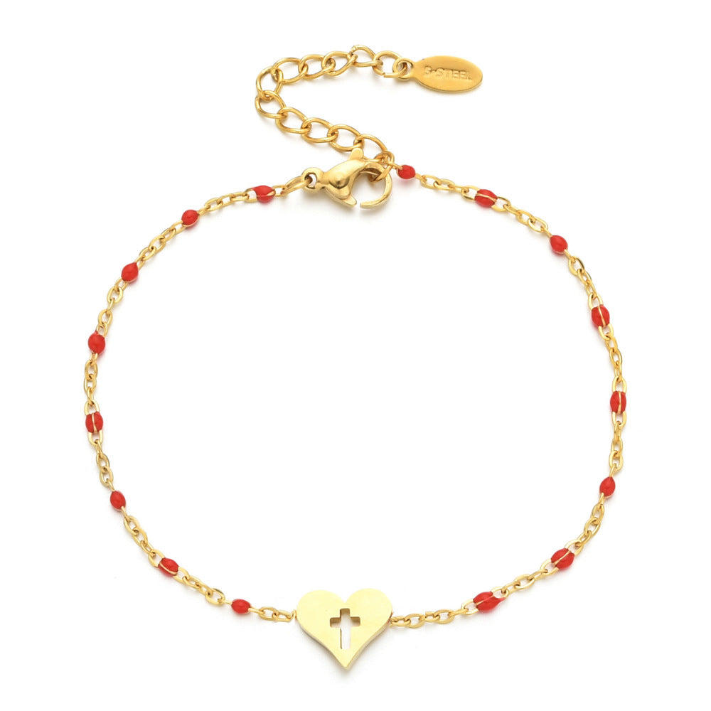 Stainless Steel Colorful Oil Female Creative Peach Heart Bracelets