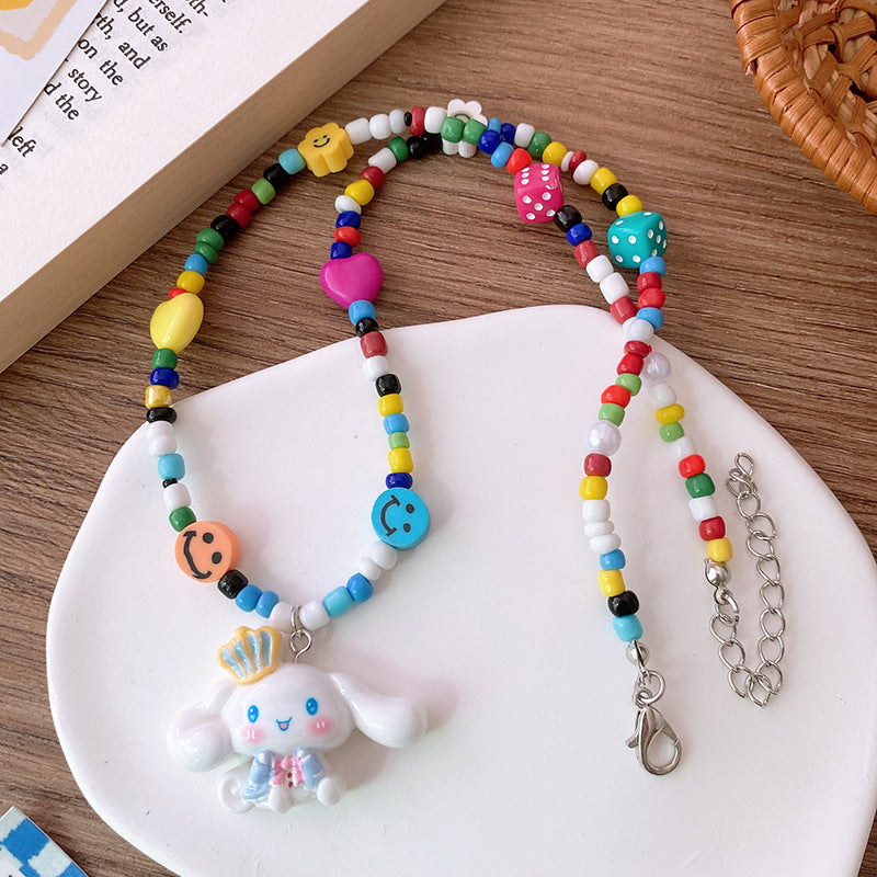 Children's Cartoon Rabbit Puppy Doll Color Beaded Handmade Necklaces