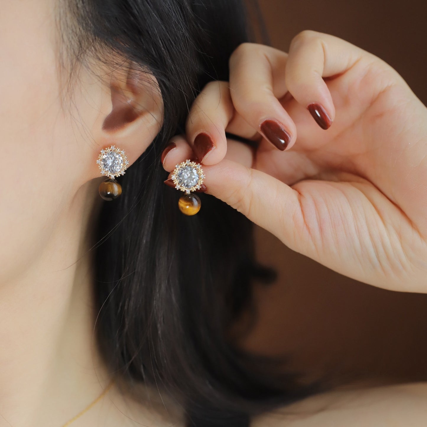 Red Veet Pony Bead Retro Elegant Slightly Zircon Stud Earrings