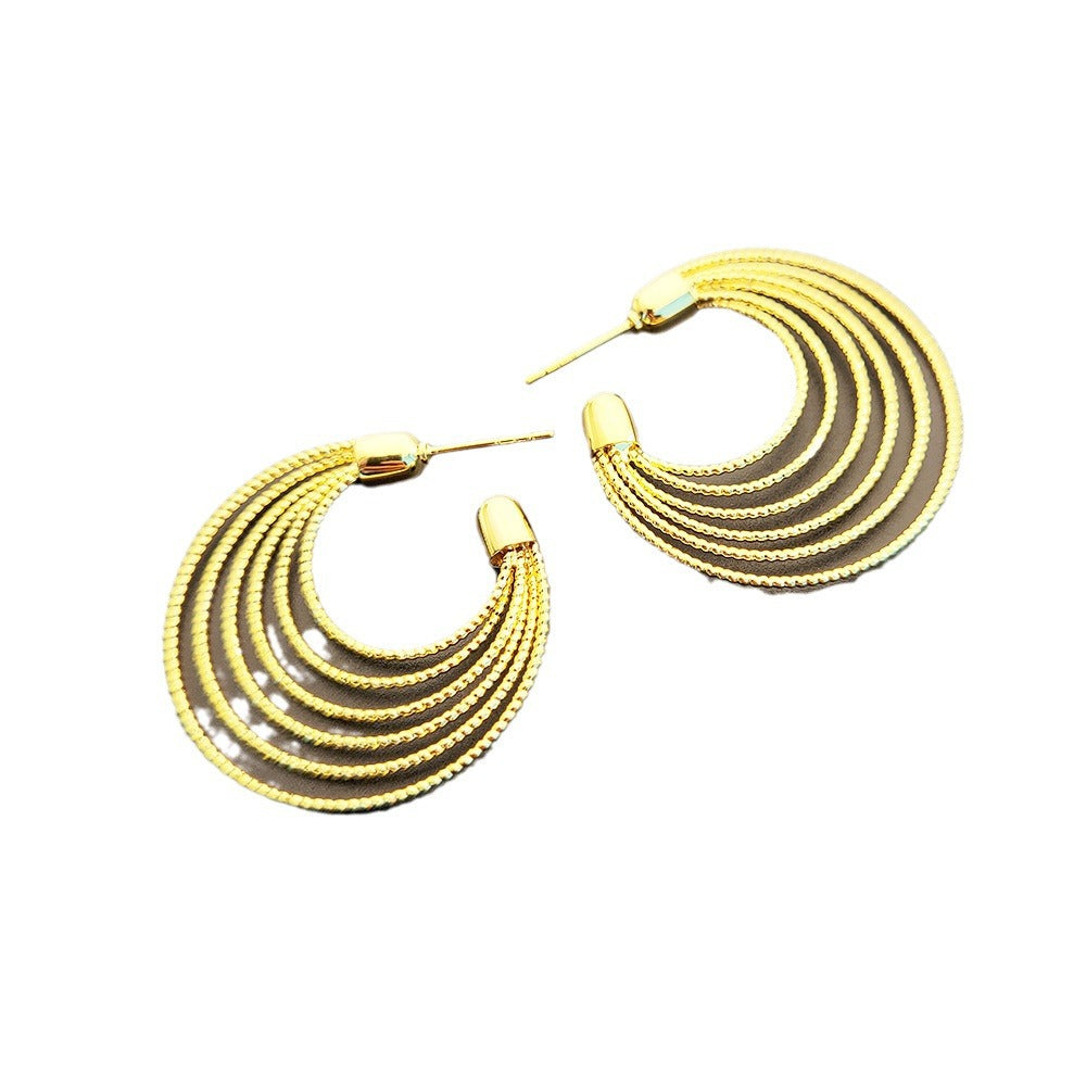 Women's Large Circles Design Brass Gold-plated Earrings