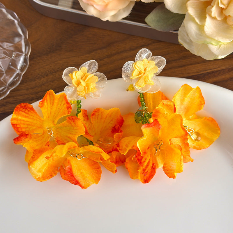 Women's Yellow Flower Mesh Vacation Style Niche High-grade Rings