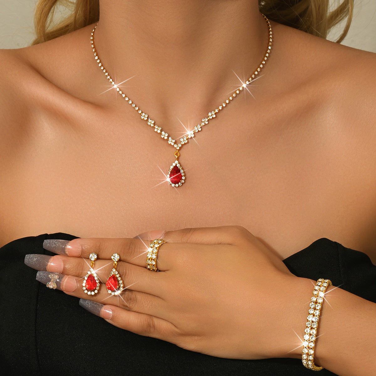 Women's Bridal Rhinestone Zircon Wedding Dress High Sense Jewelry Set
