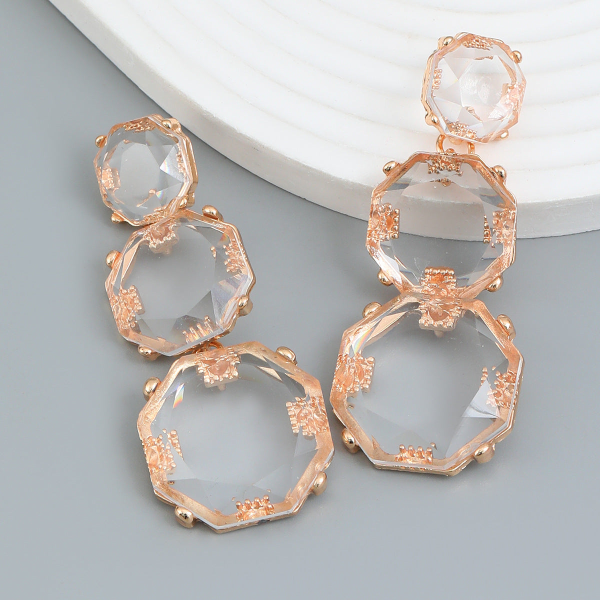 Resin Female Octagonal Long Geometric Exaggerated Earrings