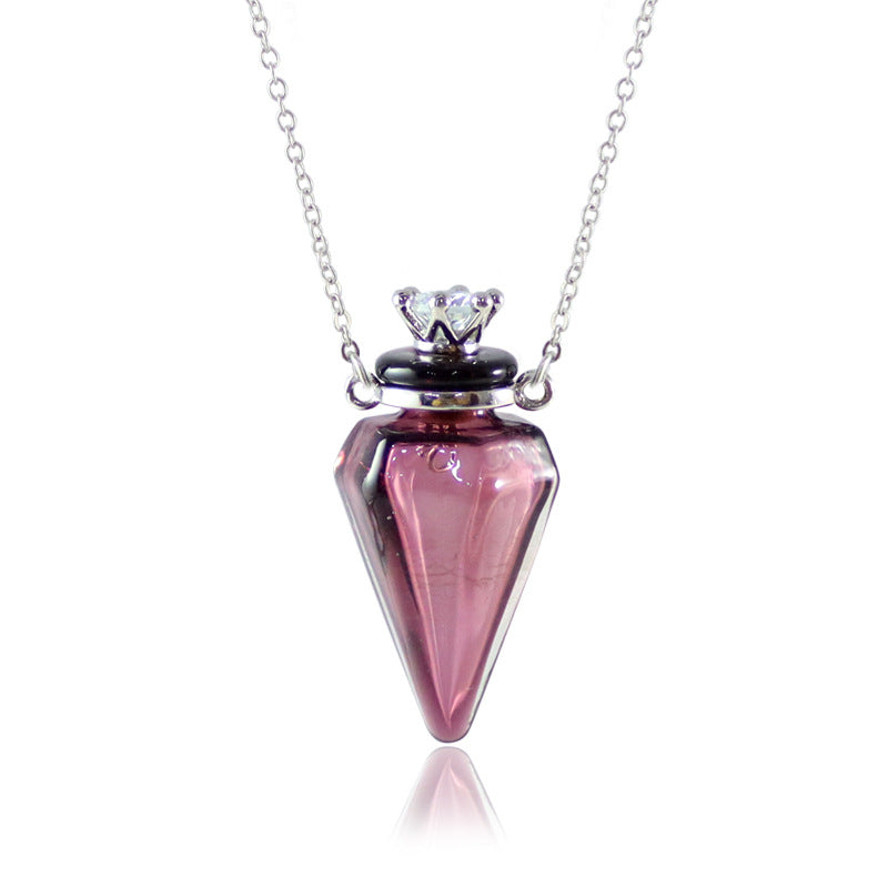 Gem Perfume Bottle Glass Oil Fashion Short Can Hold Necklace