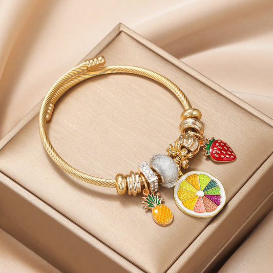 Gold Fresh Summer Fruit Party Open-ended Bracelets