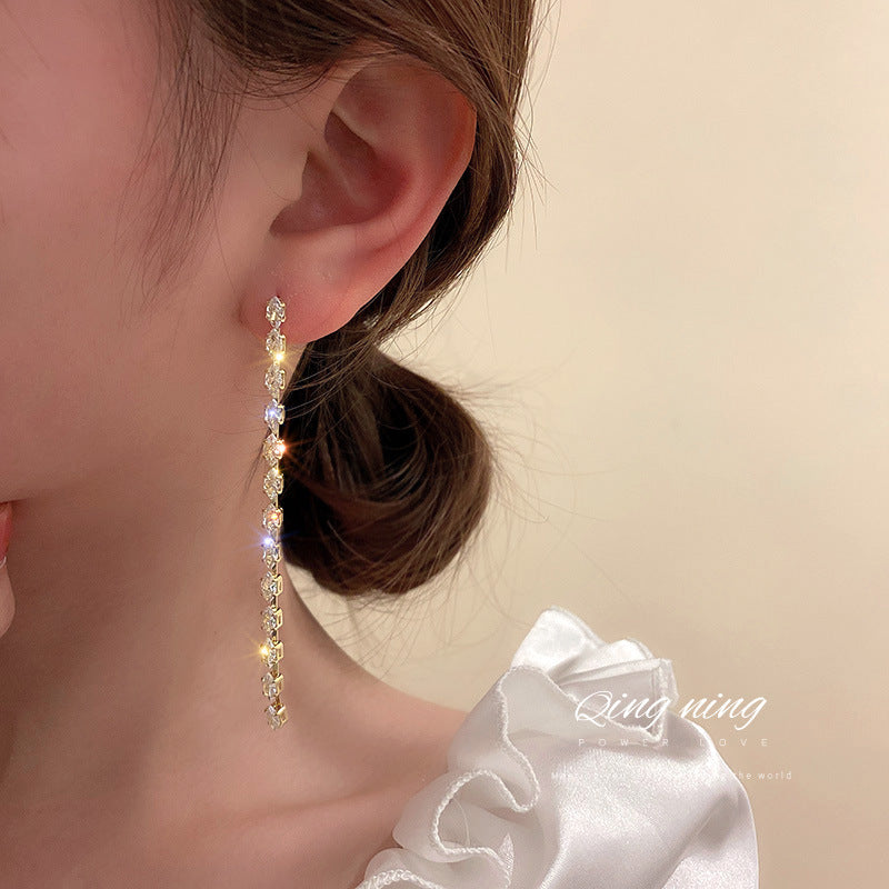 Boucles d'oreilles longues en Zircon pour femmes, aiguille, mode Grandeur, personnalité