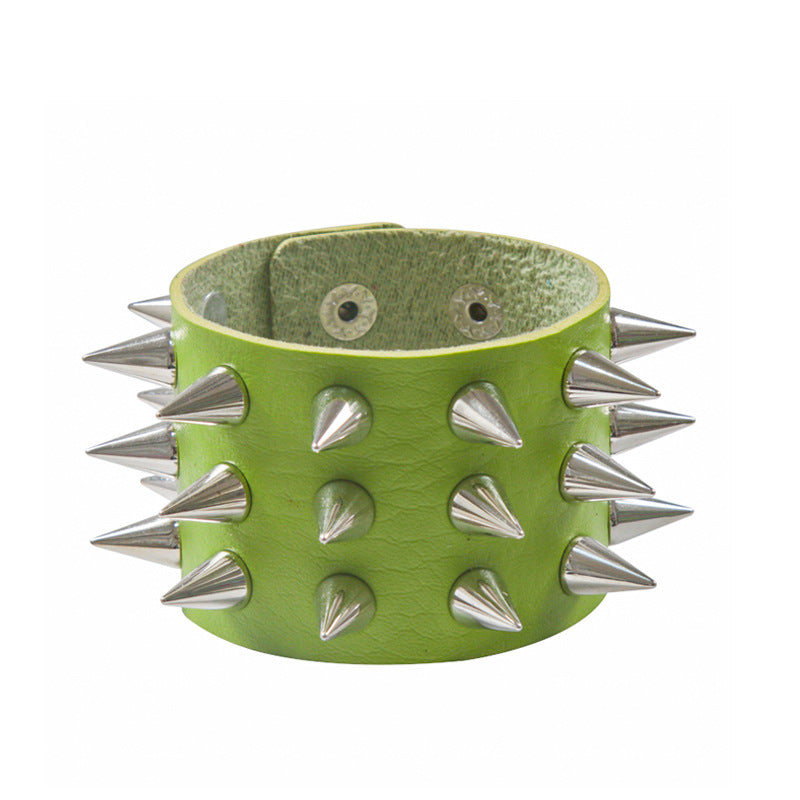 Punk Exaggerated Three Rows Tapered Pointed Rivet Bracelet
