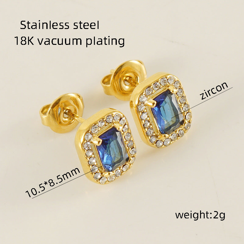 Women's Titanium Steel Zircon Stainless Square High-grade Earrings