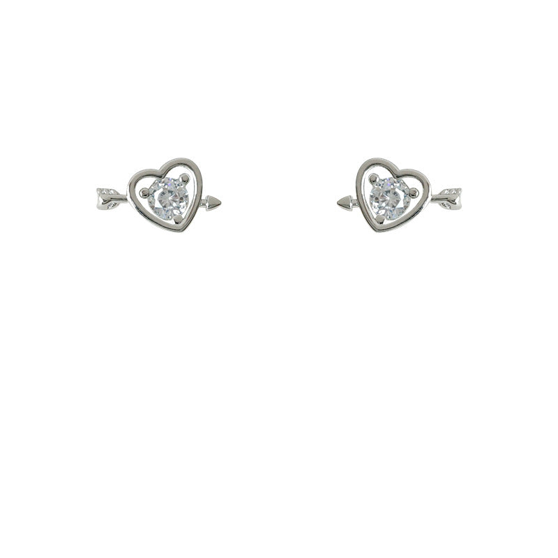 The Heart Sier Needle Inlaid Zircon Earrings