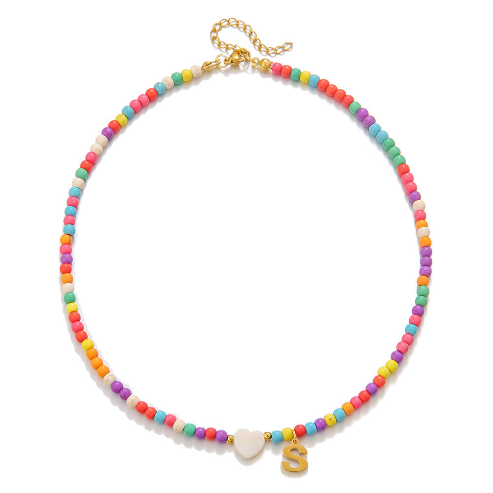 Letter Mixed Color Turquoise Shell Heart Necklaces