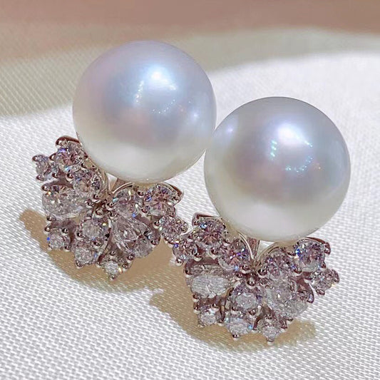 Shi Exquisite Shining Trendy Baroque Imitation Pearl Zircon Earrings