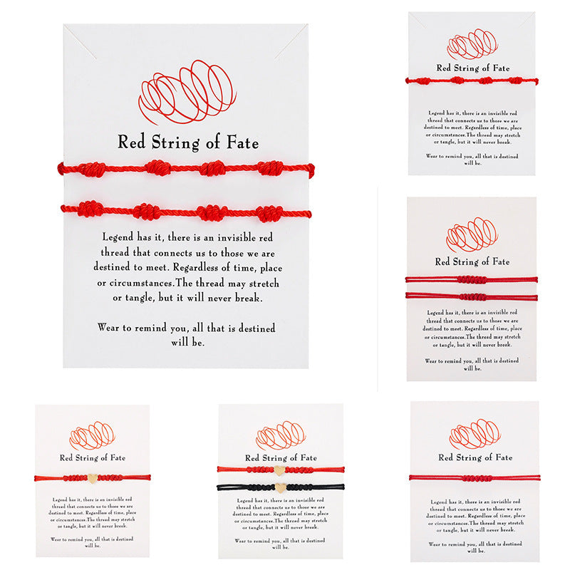 Red Rope Woven Length Adjustable Couple Paper Bracelet