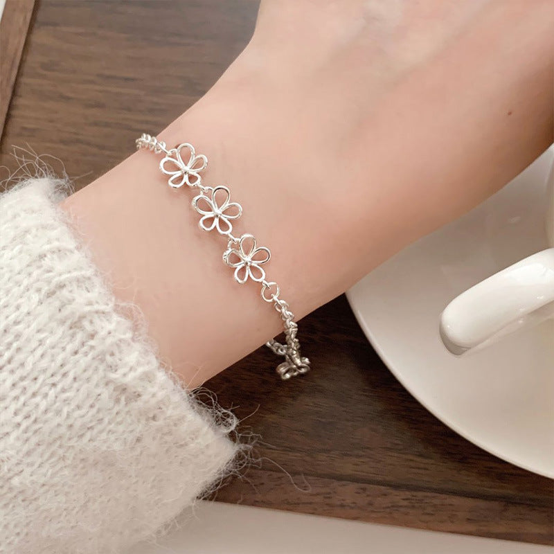 Women's Hollow Sier Flower Simple Temperamental Minority Bracelet