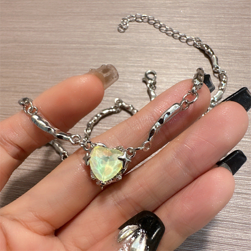 Colorful Crystal Heart Clavicle Chain Female Hot Sweet Cool Necklaces