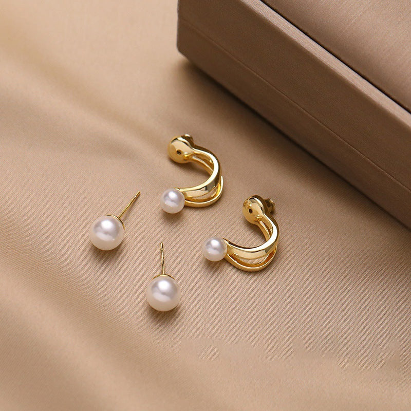 Women's Sier Needle Pearl High Sense Ear Unique Earrings