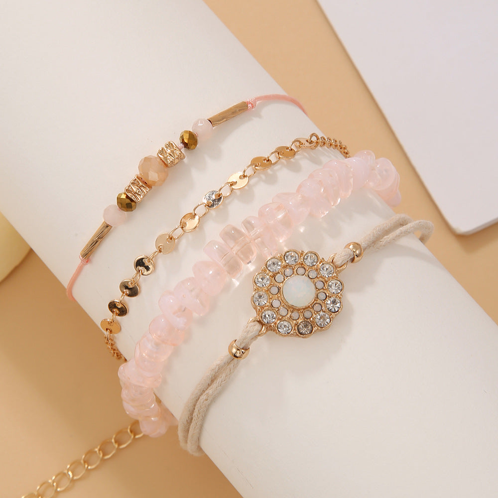 Vintage-Anzug-Mode-Diamant-Blumen-Rosa-Armbänder