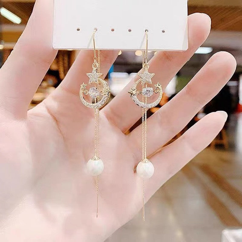 Fashion Zircon Star Moon Pulsatile Heart Female Temperament Earrings