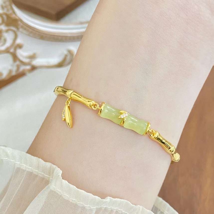 Women's Jade Bamboo Chinese Style High-rise Elegant Bracelets